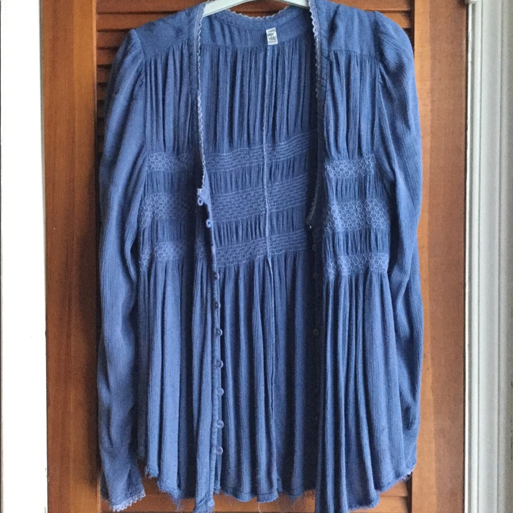 blue free people patterned sweater